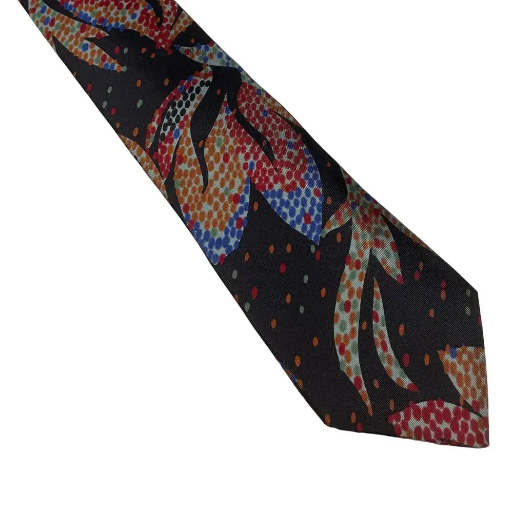 Vintage Silk Tie Black with Abstract Dot Design EUC